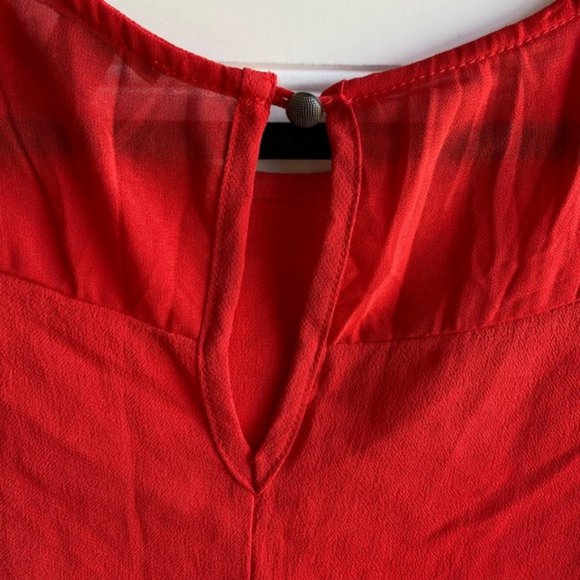 Forever 21 Small Red Chiffon Flare Sleeve Keyhole Babydoll Blouse - Picture 5 of 7